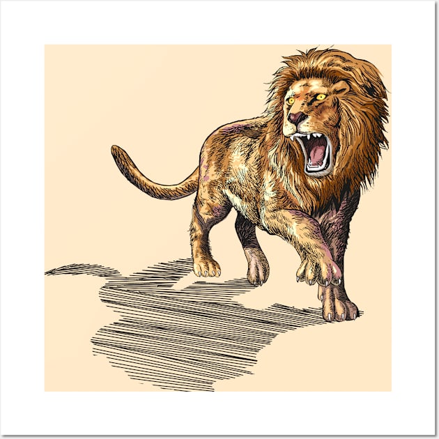 Roaring Lion Drawing Wall Art by Artteestree